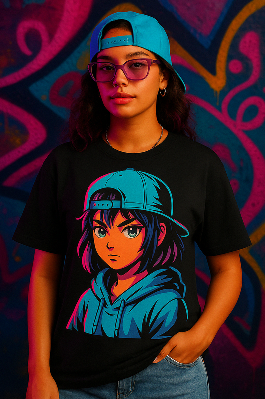Urban Rebel Anime Girl T‑Shirt